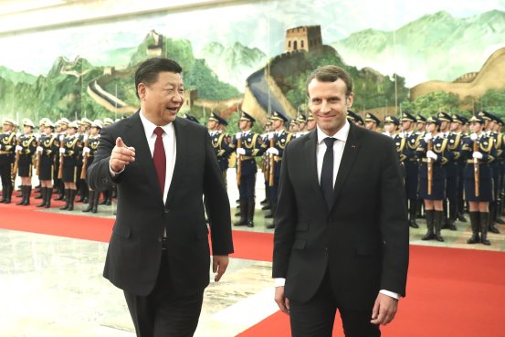 周二，北京，中國國家主席習近平與法國總統馬克龍舉行會談。