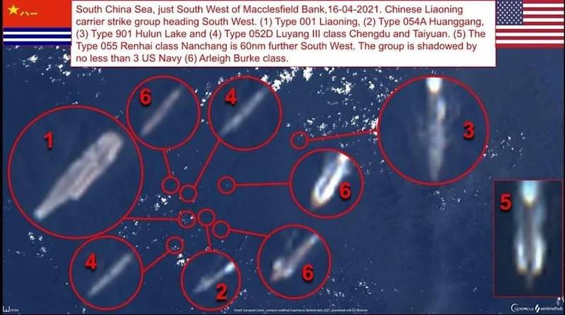 衛星照揭:遼寧號旁不隻馬斯廷 至少3艘美艦圍繞它