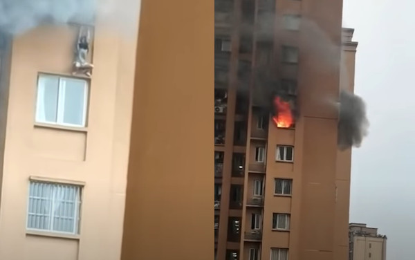 驚悚視頻：高樓恐怖大火 姑娘爬窗躲避 失手墜樓