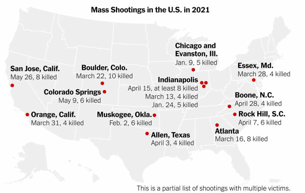 紐約時報：盤點2021年美國大規模槍擊案