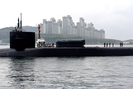 2017年，停靠在韓國釜山的一艘美國導彈潛艇。